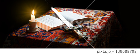 Old sword on the bible 139688708