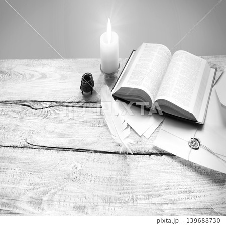 Bible on white wooden table Bible on white wooden table 139688730