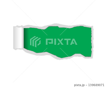 Torn Paper Reveal With Green Background and Rolled Edge for Banner or Design. Torn Paper Reveal With Green Background and Rolled Edge for Banner or Design. 139689071
