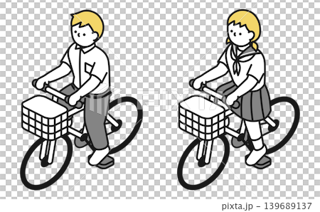 等距插圖:中學生騎自行車(穿著夏季服裝) 等距插圖:中學生騎自行車(穿著夏季服裝) 139689137
