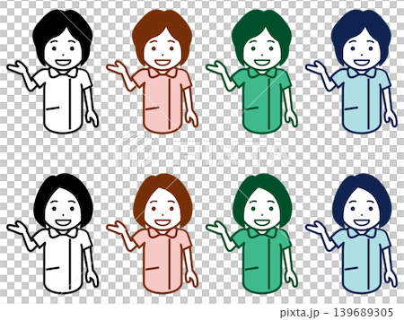 [Different hairstyle/color] Icon of a female nurse pointing here 139689305