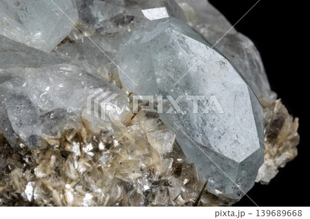 Macro mineral stone Aquamarine on a black background Macro mineral stone Aquamarine on a black background 139689668