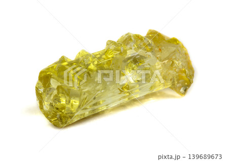 Macro mineral beryl heliodor stone on white background Macro mineral beryl heliodor stone on white background 139689673