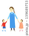 笑顔で手を繋ぐ若い女性と男の子と女の子 139689753