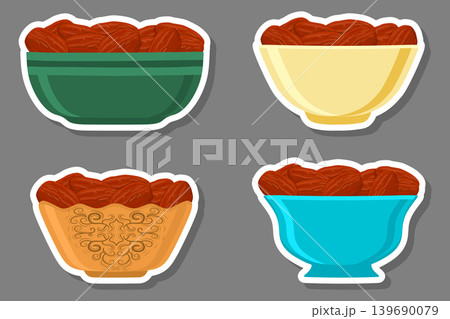 Illustration on theme big colored set different types of date fruit Illustration on theme big colored set different types of date fruit 139690079