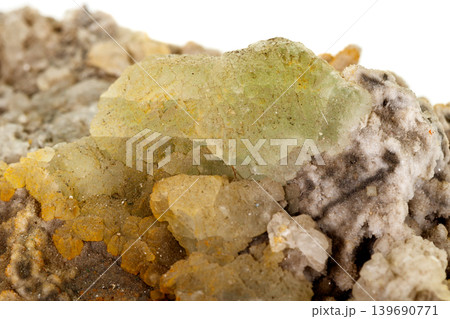 macro mineral fluorite stone on white background 139690771