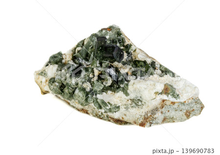 Macro mineral tourmaline stone on white background 139690783