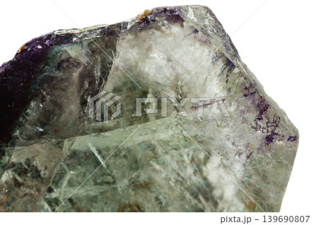 Macro of a mineral stone Fluorite on a white background 139690807