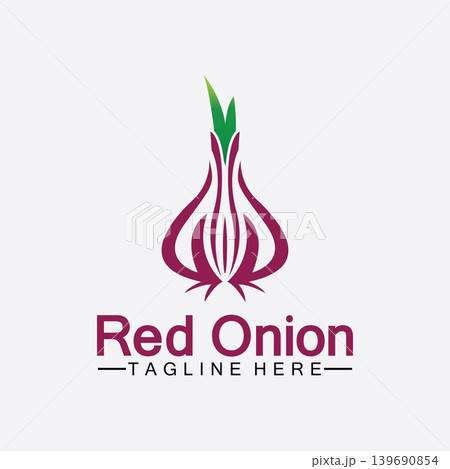 Red onion logo vector icon illustration design template Red onion logo vector icon illustration design template 139690854