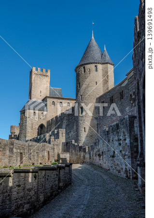 Medieval Chateau Comtal inside the historic fortified City of Carcassonne, France Medieval Chateau Comtal inside the historic fortified City of Carcassonne, France 139691498