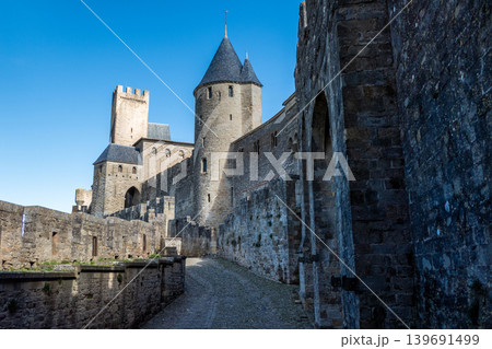 Medieval Chateau Comtal inside the historic fortified City of Carcassonne, France 139691499