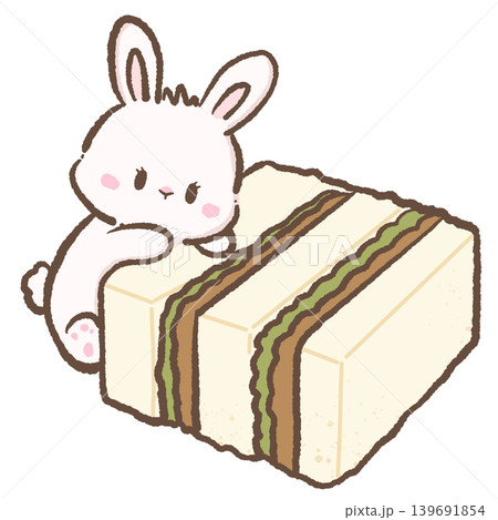 Kawaii Bunny Tofu Sandwich Clipart Cute White Rabbit Hugging Tamago Sando Style Japanese Food Illustration For Stickers 139691854