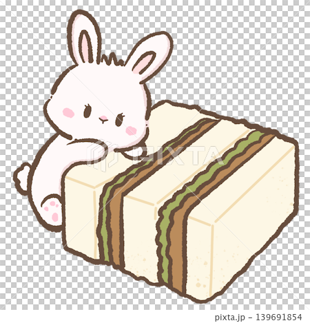 Kawaii Bunny Tofu Sandwich Clipart Cute White Rabbit Hugging Tamago Sando Style Japanese Food Illustration For Stickers 139691854