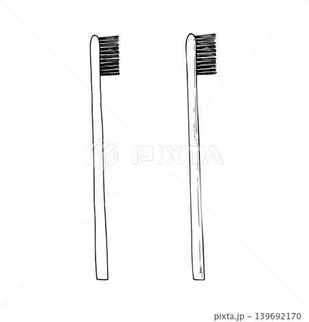 Vector plastic toothbrush. Graphic hand drawn dental care illustration isolated on background. Zero waste, sustainable living concept. For designer, Eco-Friendly, planting or ecology. Environmental Vector plastic toothbrush. Graphic hand drawn dental care illustration isolated on background. Zero waste, sustainable living concept. For designer, Eco-Friendly, planting or ecology. Environmental 139692170