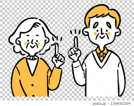 Senior couple pointing; upper body; vector (orange) Senior couple pointing; upper body; vector (orange) 139692204