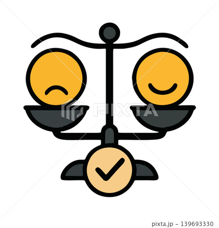 Stylized Balance Scale Graphic with Happy and Sad Emoticon Faces Representing Decision Making Process Stylized Balance Scale Graphic with Happy and Sad Emoticon Faces Representing Decision Making Process 139693330