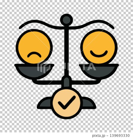 Stylized Balance Scale Graphic with Happy and Sad Emoticon Faces Representing Decision Making Process Stylized Balance Scale Graphic with Happy and Sad Emoticon Faces Representing Decision Making Process 139693330