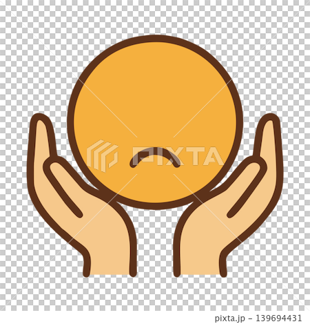 Cartoon Style Hand Holding Sad Face Emoticon Symbol Icon Illustration 139694431