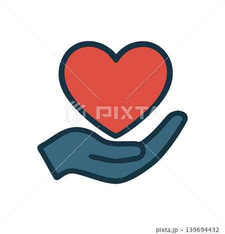 Flat Design Hand Holding Heart Symbol Care Giving Concept Graphic 139694432