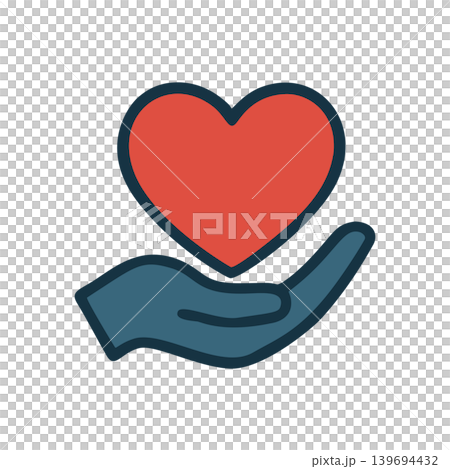 Flat Design Hand Holding Heart Symbol Care Giving Concept Graphic 139694432