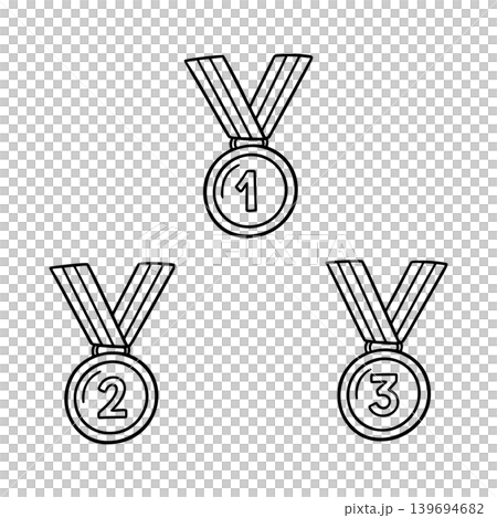 メダルの線画アイコンイラストセット メダルの線画アイコンイラストセット 139694682
