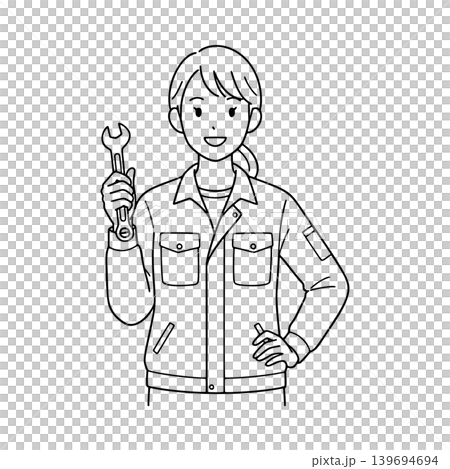 Line drawing illustration of a female mechanic Line drawing illustration of a female mechanic 139694694