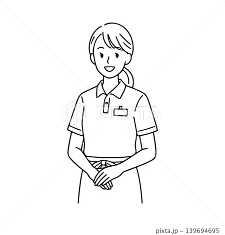 スーパーの女性店員の線画イラスト スーパーの女性店員の線画イラスト 139694695