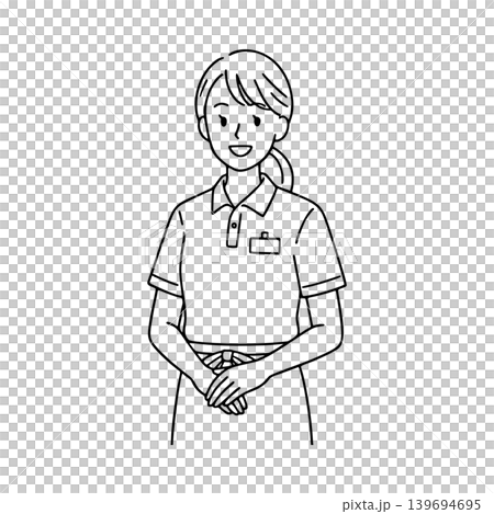 Line drawing illustration of a female supermarket employee Line drawing illustration of a female supermarket employee 139694695
