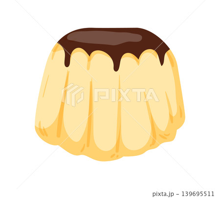 Cartoon vector illustration of vanilla pudding with chocolate topping isolated on a white background for dessert design. 139695511
