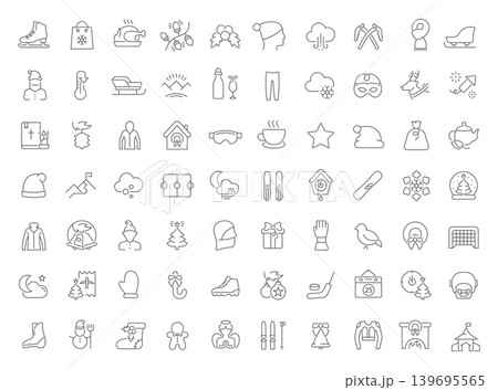 Set Vector Line Icons of Winter 139695565
