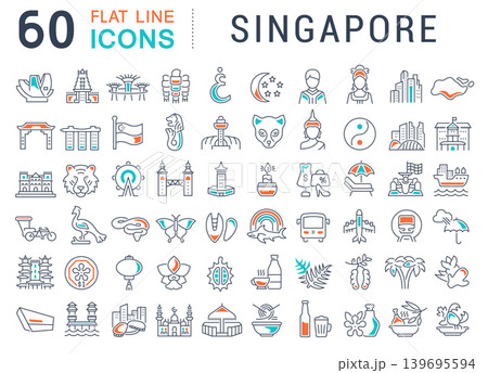Set Vector Line Icons of Singapore. Set Vector Line Icons of Singapore. 139695594