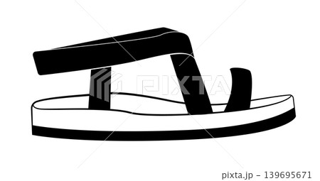 Outline vector illustration of sporty sandals with thick sole and straps. Casual outdoor summer footwear isolated on white background. Outline vector illustration of sporty sandals with thick sole and straps. Casual outdoor summer footwear isolated on white background. 139695671
