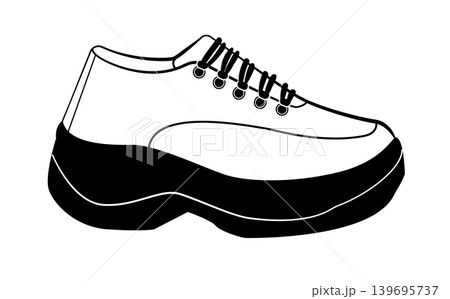 Outline vector illustration of athletic running sneaker with lace eyelets and thick sole. Sport footwear isolated on white background. Outline vector illustration of athletic running sneaker with lace eyelets and thick sole. Sport footwear isolated on white background. 139695737