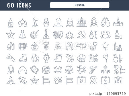 Set of linear icons of Russia 139695739