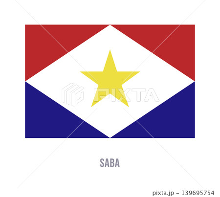 Flat vector illustration of the Saba flag with red and blue triangles, white diamond, and yellow star for island symbol design. 139695754