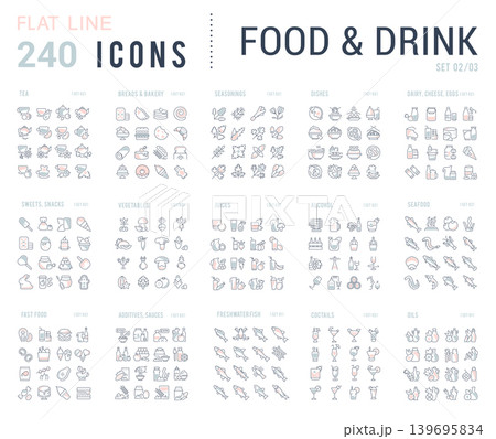 Collection Linear Icons of Food and Drinks. Collection Linear Icons of Food and Drinks. 139695834