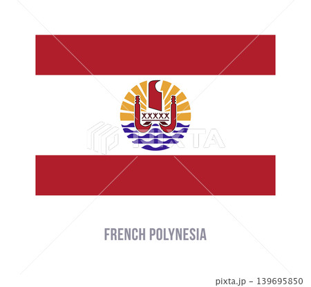 Flat vector illustration of the French Polynesia flag with red bands, white stripe, and central canoe sun emblem for territory symbol design. Flat vector illustration of the French Polynesia flag with red bands, white stripe, and central canoe sun emblem for territory symbol design. 139695850