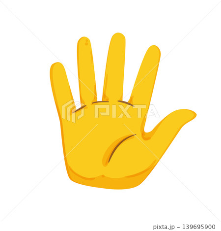 Flat vector illustration of a yellow hand showing a greeting gesture. Simple hand sign icon for hello, welcome, communication, or expression. 139695900