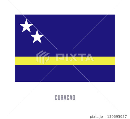 Flat vector illustration of the Curacao flag with blue field, yellow stripe, and two white stars for Caribbean island symbol design. Flat vector illustration of the Curacao flag with blue field, yellow stripe, and two white stars for Caribbean island symbol design. 139695927