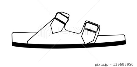 Line outline illustration of sandals with two adjustable buckle straps. Vector illustration of casual summer footwear isolated on a white background. Line outline illustration of sandals with two adjustable buckle straps. Vector illustration of casual summer footwear isolated on a white background. 139695950