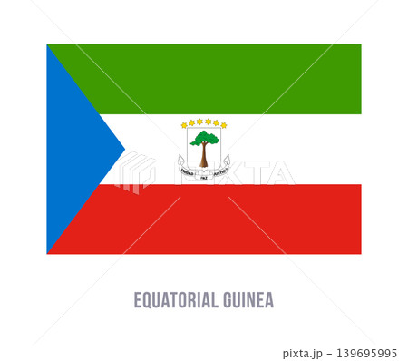 Flat vector illustration of the national flag of Equatorial Guinea with emblem and stripes, isolated on a white background. 139695995