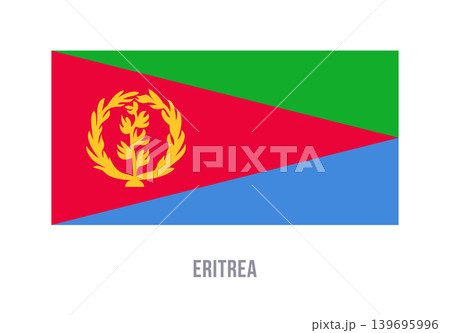 Flat vector illustration of the Eritrea national flag with red triangle, green and blue fields, and yellow wreath for country symbol design. 139695996