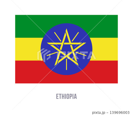 Flat vector illustration of the Ethiopia national flag with green, yellow, red stripes and blue emblem for country symbol design. Flat vector illustration of the Ethiopia national flag with green, yellow, red stripes and blue emblem for country symbol design. 139696003
