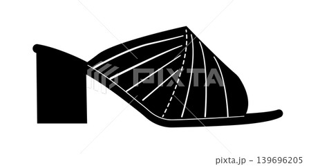 Black silhouette of clog style mule heels with open back and high heel. Vector illustration of fashionable female footwear isolated on a white background. Black silhouette of clog style mule heels with open back and high heel. Vector illustration of fashionable female footwear isolated on a white background. 139696205