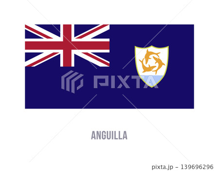Flat vector illustration of the Anguilla flag with blue field, union canton, and shield with three dolphins for territory symbol design. Flat vector illustration of the Anguilla flag with blue field, union canton, and shield with three dolphins for territory symbol design. 139696296
