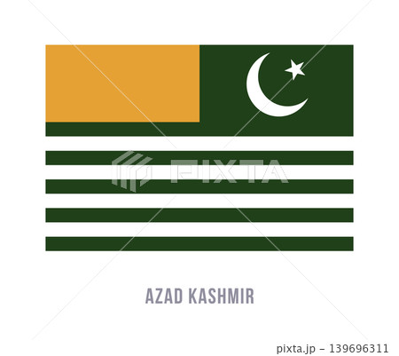 Flat vector illustration of the Azad Kashmir flag with green field, white stripes, yellow canton, crescent, and star for regional symbol design. Flat vector illustration of the Azad Kashmir flag with green field, white stripes, yellow canton, crescent, and star for regional symbol design. 139696311