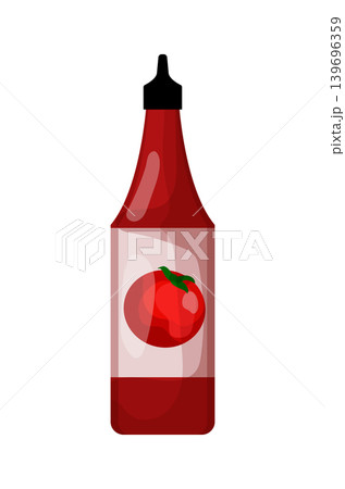 Cartoon vector illustration of a tomato ketchup bottle isolated on a white background for condiment product design. Cartoon vector illustration of a tomato ketchup bottle isolated on a white background for condiment product design. 139696359