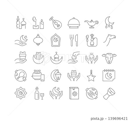 Vector Line Icons of Islamic New Year Vector Line Icons of Islamic New Year 139696421