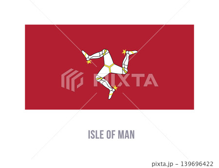 Flat vector illustration of the Isle of Man flag with red field and white armored triskelion legs for island symbol design. Flat vector illustration of the Isle of Man flag with red field and white armored triskelion legs for island symbol design. 139696422