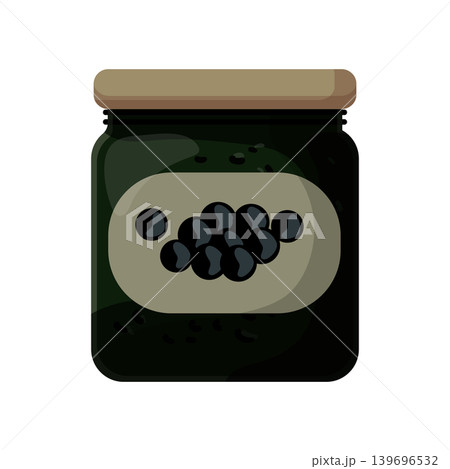 Cartoon vector illustration of black caviar in a glass jar isolated on a white background for gourmet seafood product design. 139696532
